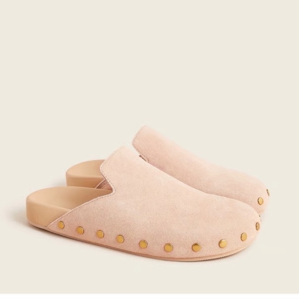 J. Crew Pink Suede Mules with Gold Accents